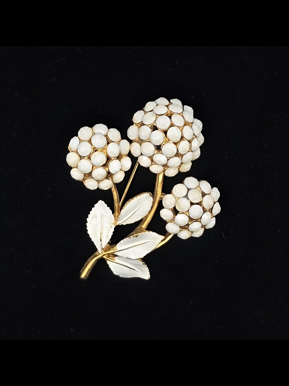 Gold-Tone Floral Cluster Brooch with White Enamel Petals - Picture 8 of 14